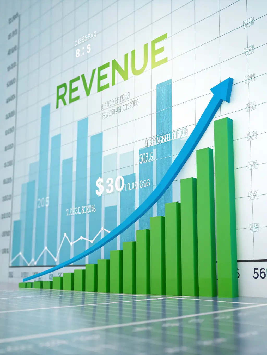 A graph showing exponential growth, with upward-trending lines and positive financial indicators, set against a backdrop of modern technology.